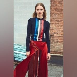 Tory Burch NAVY Mwrino Wool Eel Leather Panel Sweater Top S